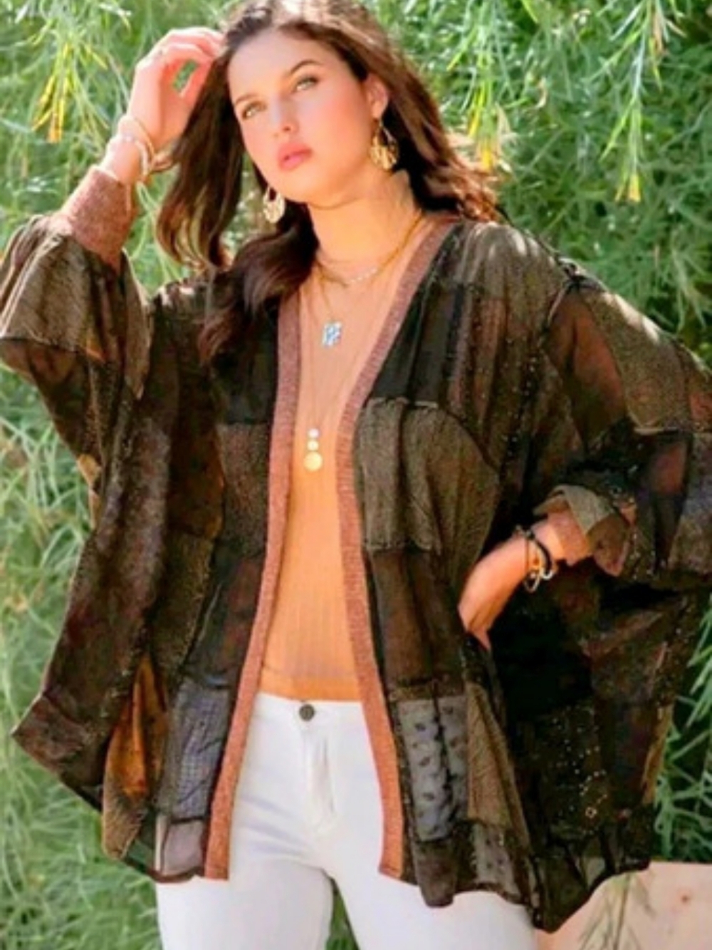 Young Threads Patchwork Open Front Jacket Size Large NWT